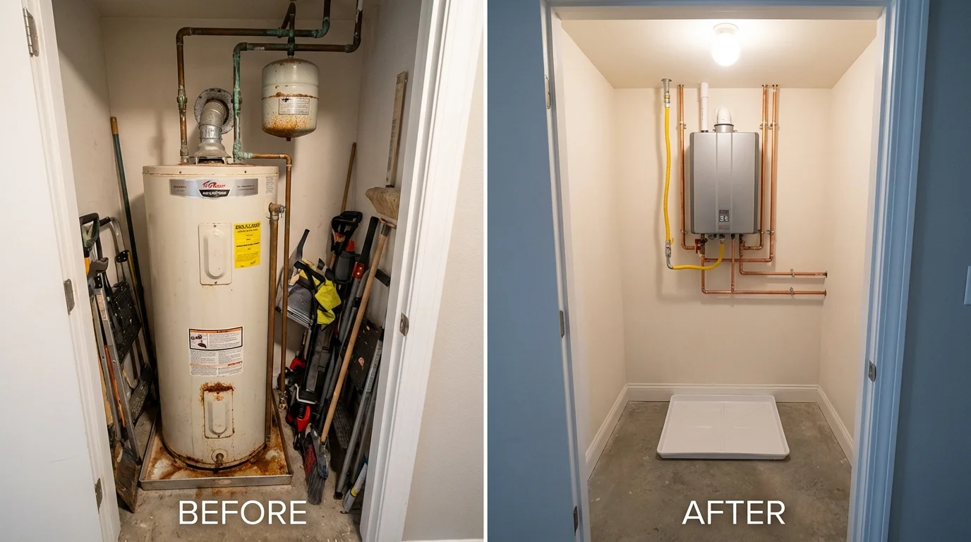 Tank water heater versus wall-mounted tankless unit comparison for Winchester, KY homeowners