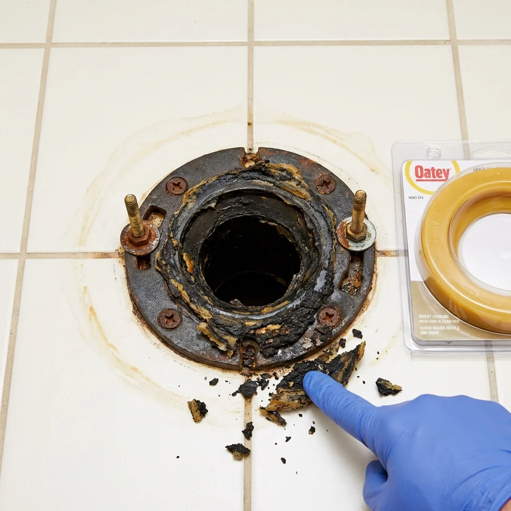 Failed wax ring showing water seepage at the base of a toilet in a Winchester, KY home