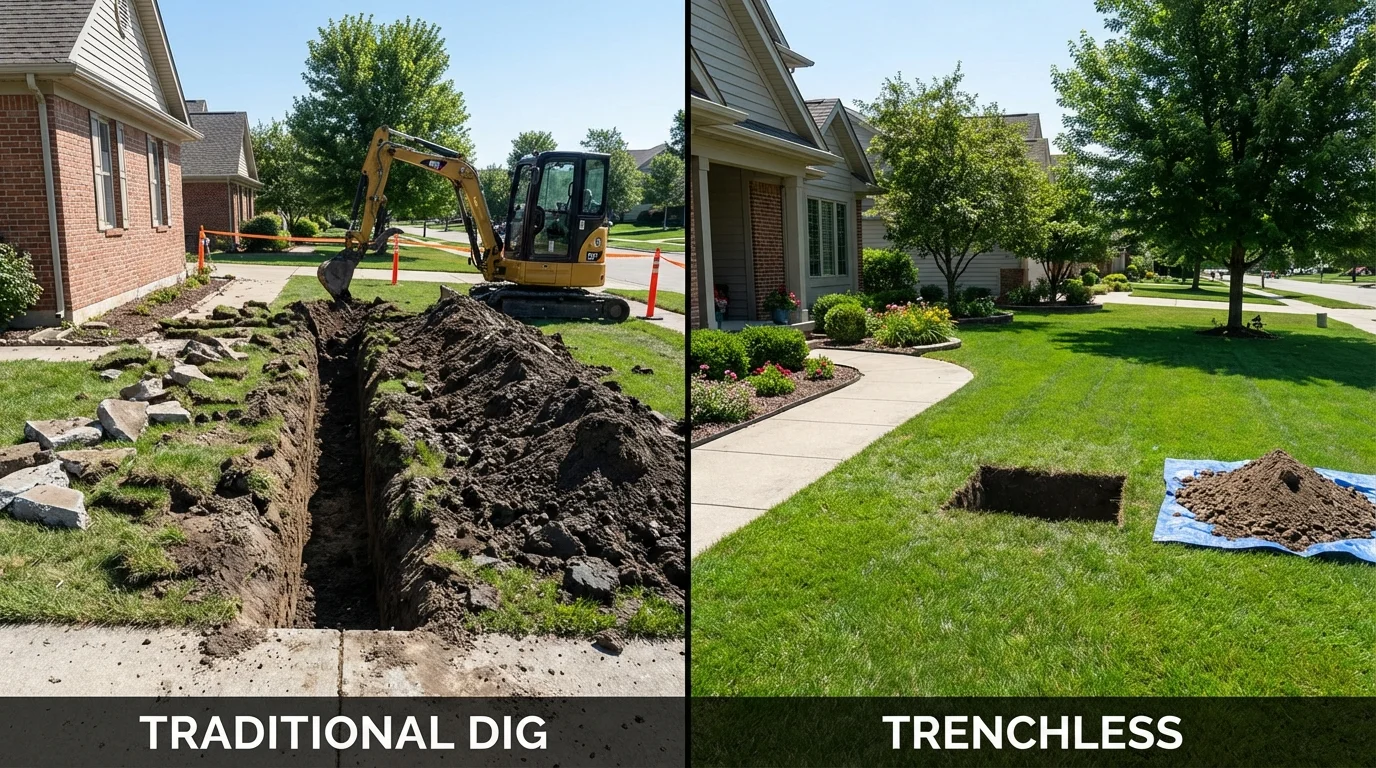 Trenchless sewer repair with minimal yard damage versus traditional excavation in Winchester, KY